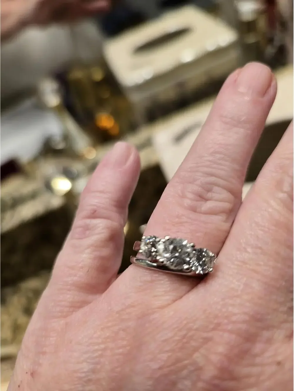 Zales 2.20CT. T.W. 3 Stone GIA CERT. Diamond  Engagement Ring in 14K White Gold